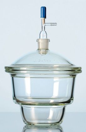 Vacuum desiccator with junction tube in the lid, and flat flange, Duran brand