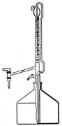 Automata büretta, teflonszeleppel, A jelű, Schellbach csíkkal, 25 ml, 2 l-es fehér üvegtartállyal