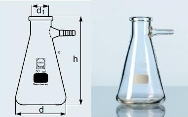 Suction bottle, Erlenmeyer form, with glass or plastic olive