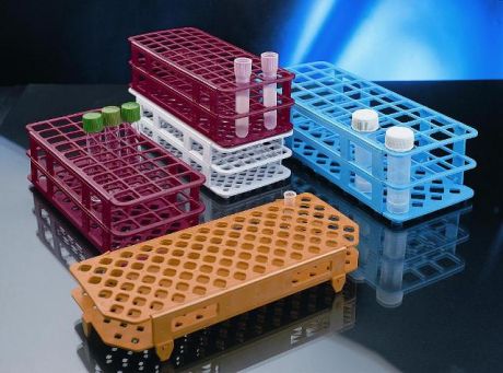 Test tube stand with square slots, in several colors