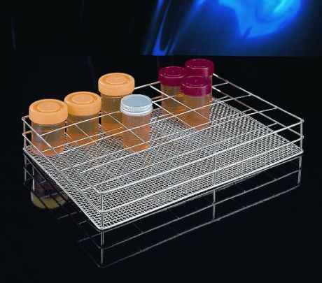 Stand for sample containers, wire mesh