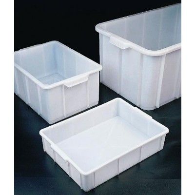 Plastic tray, white, stackable, with handle