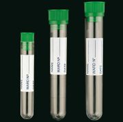 Kémcső, PS, zöld kupakkal, címkézett, 5 ml, 13x75 mm, 1.000 db/csomag