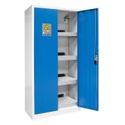 AZ301BLI Safety cabinet for storing and charging lithium batteries, blue, 2 doors, 4 shelves, 1950 x 930 x 500 mm