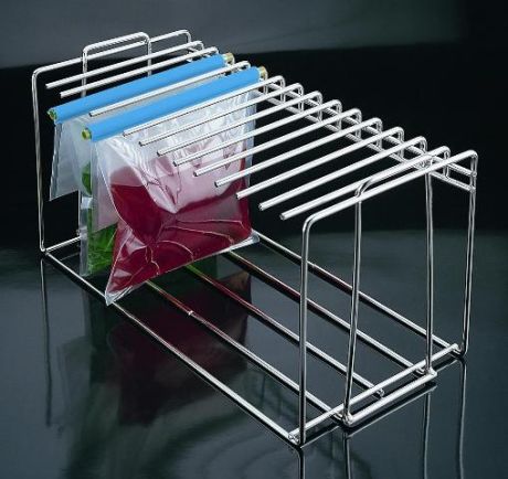 Stand for 14 stomacher bags, with clip fastening