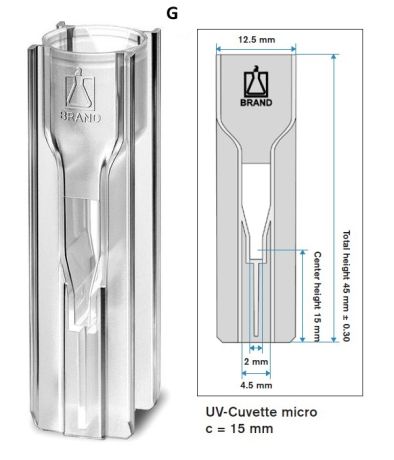 G-type, UV-cuvette, micro, c=15 mm, 70-550 μl