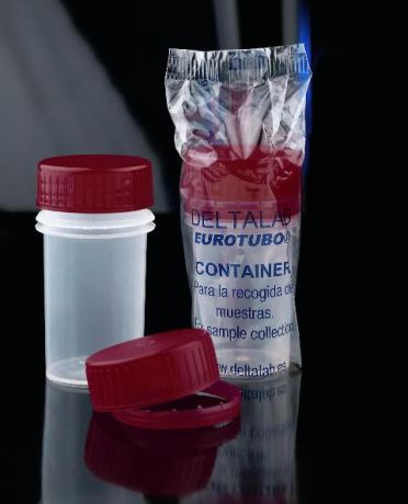 Sample container 50 ml, with two types of screw cap, also with a spoon