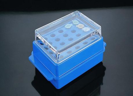Freeze rack with lid for microtubes, double-sided (reversible) support plate