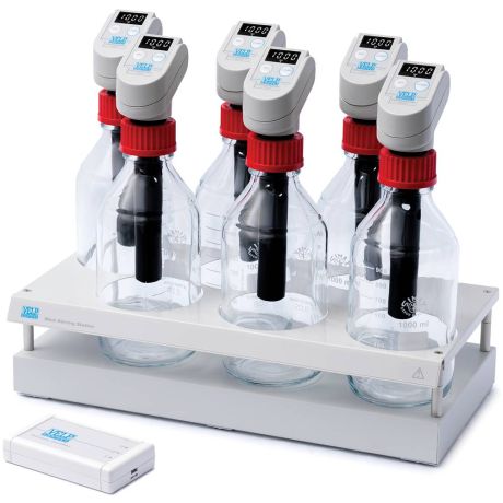 Respirometriás 6 tagú rendszer biokémiai metán potenciál (BMP) méréséhez, adathordozóval