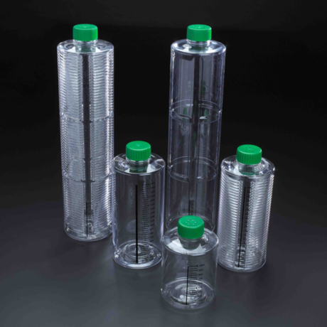 Cylindrical culture bottles with normal or vented caps