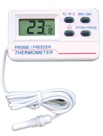 Digital thermometer for measuring refrigerator/freezer and room air