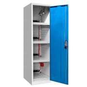AZ151BLI Safety cabinet for storing and charging lithium batteries, blue, 1 door, 4 shelves, 1950 x 500 x 500 mm