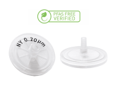 Syringe filter, PFAS free, cellulose acetate, 0.45µm, diameter: 25 mm, acrylic housing, yellow color, 100 pcs / pack