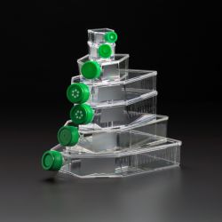 Graduated, sterile culture flask with two types of caps