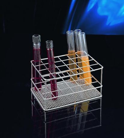 Rozsdamentes kémcsőállvány, dróthálós