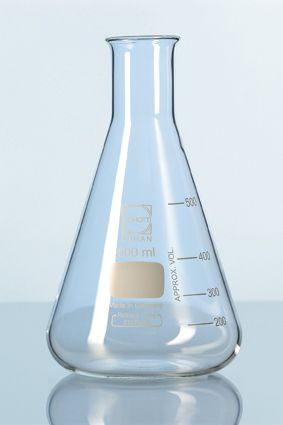 Erlenmeyer flask, narrow neck, with graduation, Duran brand